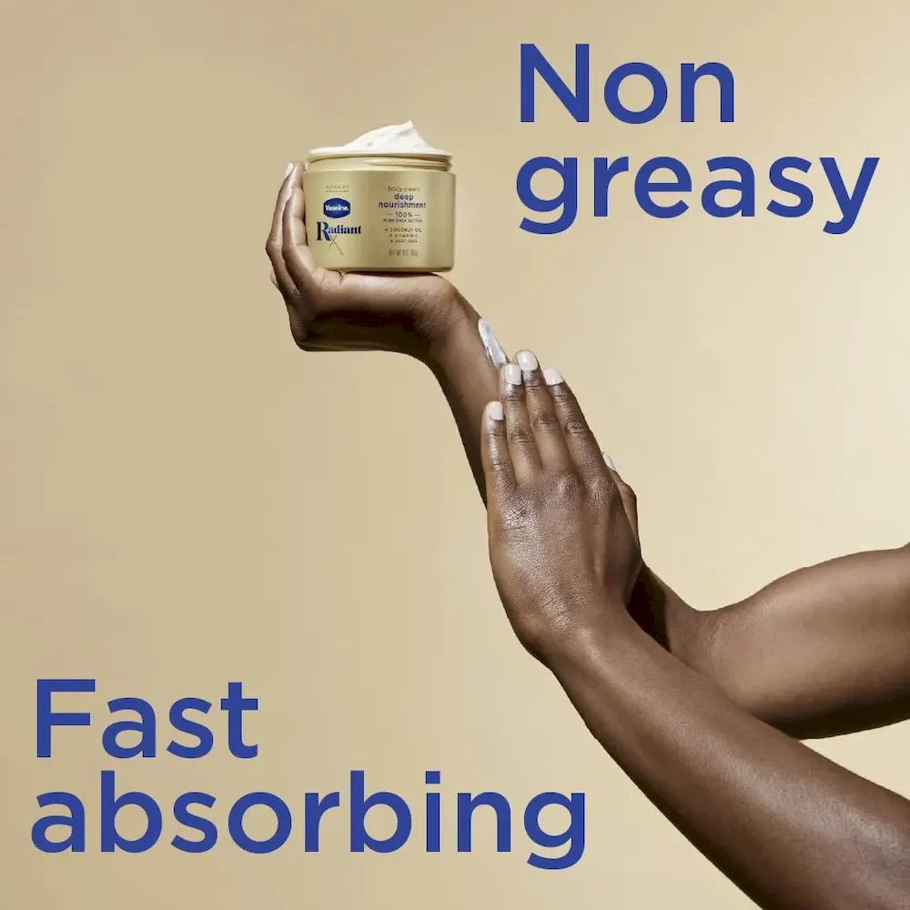 Vaseline Radiant X Deep Nourishment Body Cream 100% Pure Shea Butter. Coconut Oil. Vitamin C. & Peptides 10 oz - Image 5