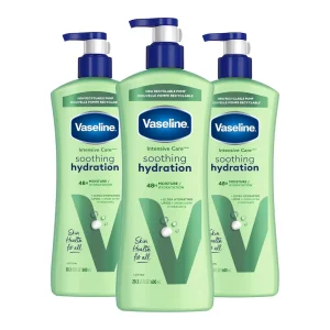 Vaseline Intensive Care Body Lotion for Dry Skin Soothing Hydration Lotion Made with Ultra-Hydrating Lipids + 1% Aloe Vera Extract to Refresh Dehydrated Skin 20.3 oz. Pack of 3 (packaging May Vary)