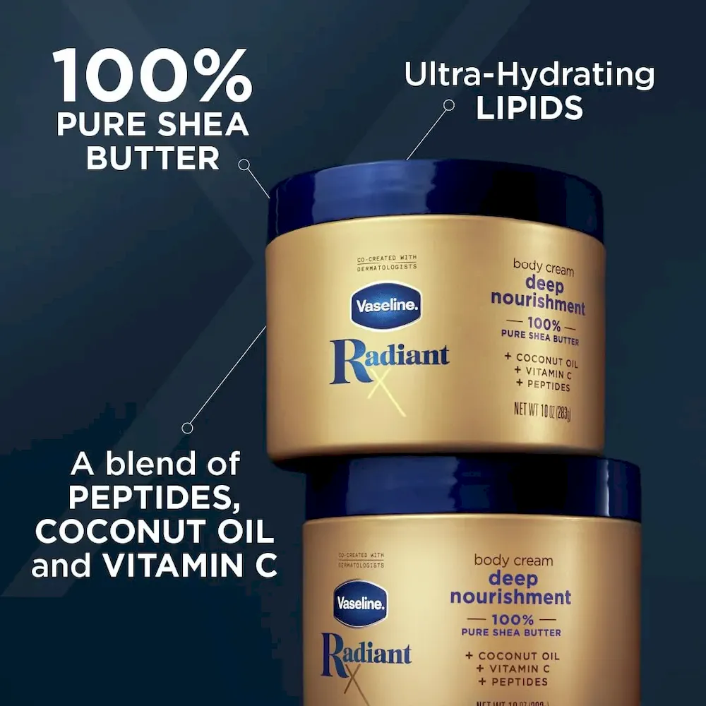 Vaseline Radiant X Deep Nourishment Body Cream 100% Pure Shea Butter. Coconut Oil. Vitamin C. & Peptides 10 oz - Image 3