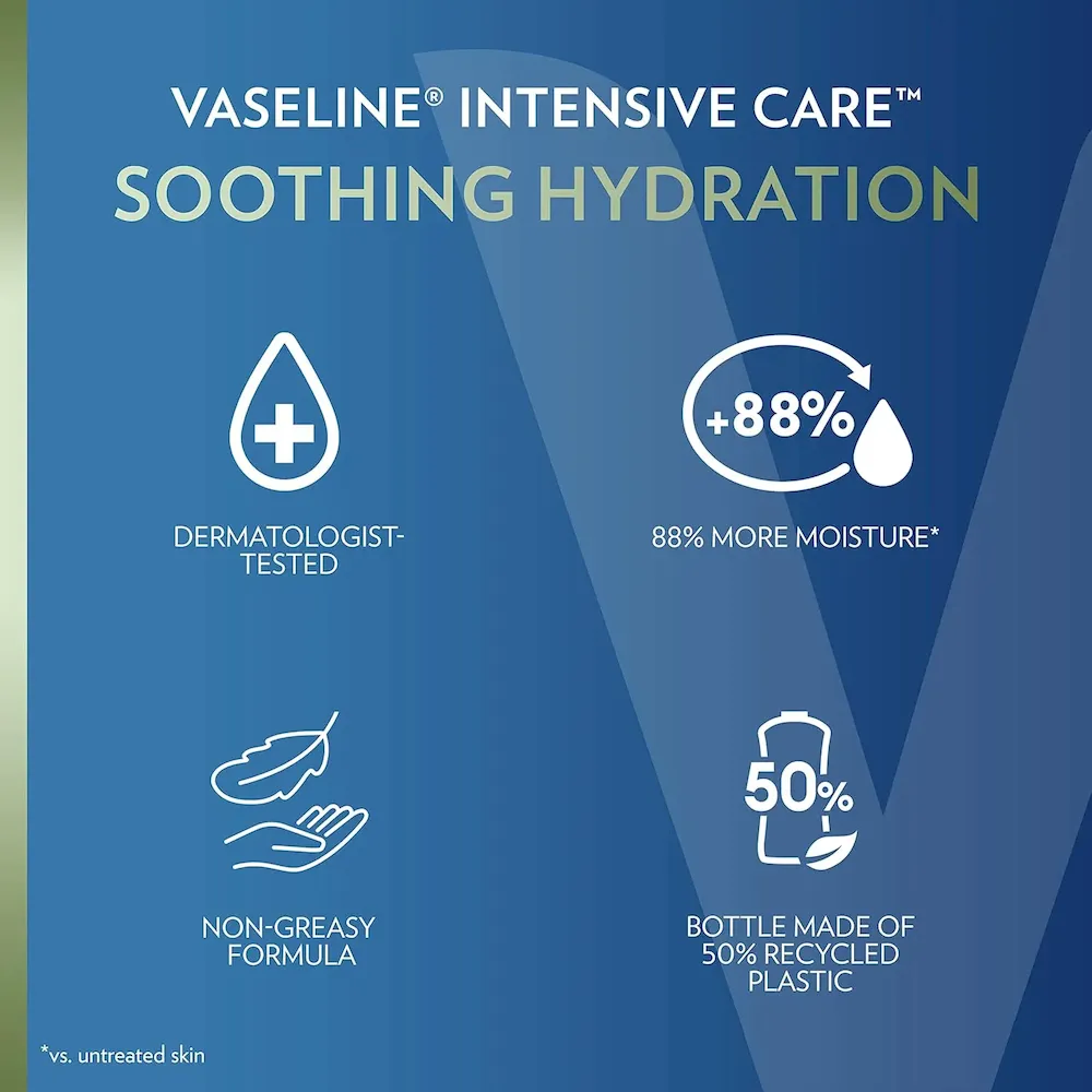 Vaseline Intensive Care Body Lotion for Dry Skin Soothing Hydration Lotion Made with Ultra-Hydrating Lipids + 1% Aloe Vera Extract to Refresh Dehydrated Skin 20.3 oz. Pack of 3 (packaging May Vary) - Image 8