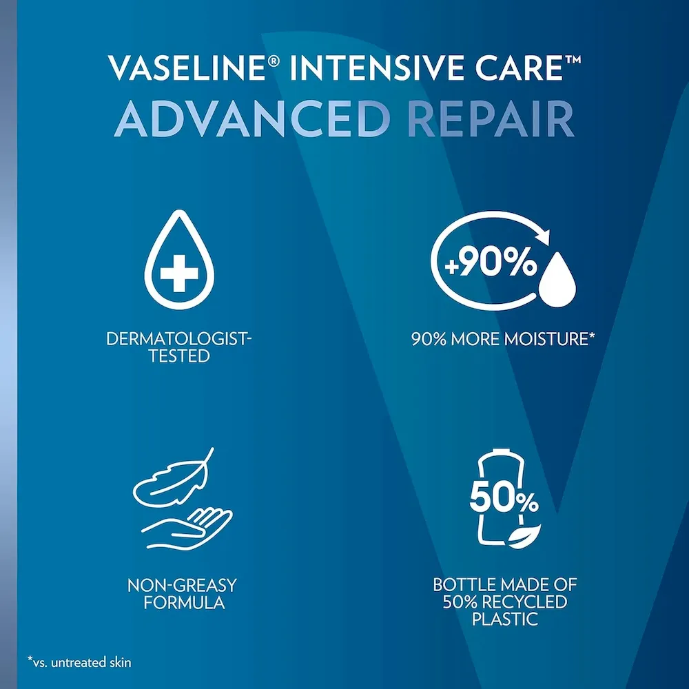 Vaseline Intensive Care Unscented Advanced Repair Body Lotion Ultra-Hydrating with Lipids for Extremely Dry Skin. 20.3 oz. Pack of 3 - Image 8