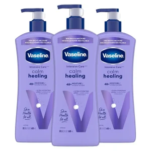 Vaseline Intensive Care Calm Healing Body Lotion 3 count for Dry Skin Made with Ultra-Hydrating Lipids and Lavender Extract to Heal and Restore Dry Skin 20.3 oz