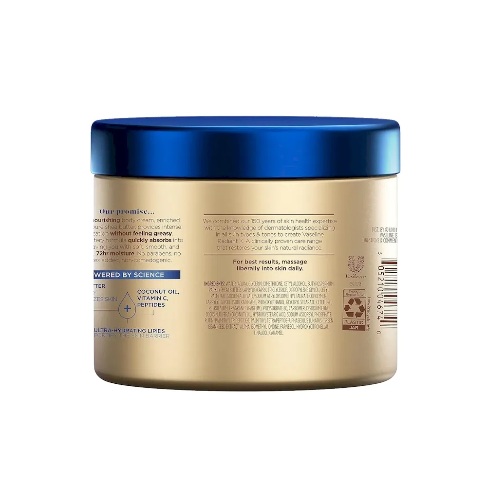 Vaseline Radiant X Deep Nourishment Body Cream 100% Pure Shea Butter. Coconut Oil. Vitamin C. & Peptides 10 oz - Image 2