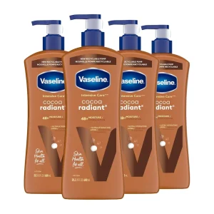 Vaseline Intensive Care Body Lotion Cocoa Radiant 4 Count for Dry Skin Lotion Made with Ultra-Hydrating Lipids and Pure Cocoa Butter for a Long-Lasting. Radiant Glow 20.3 Oz