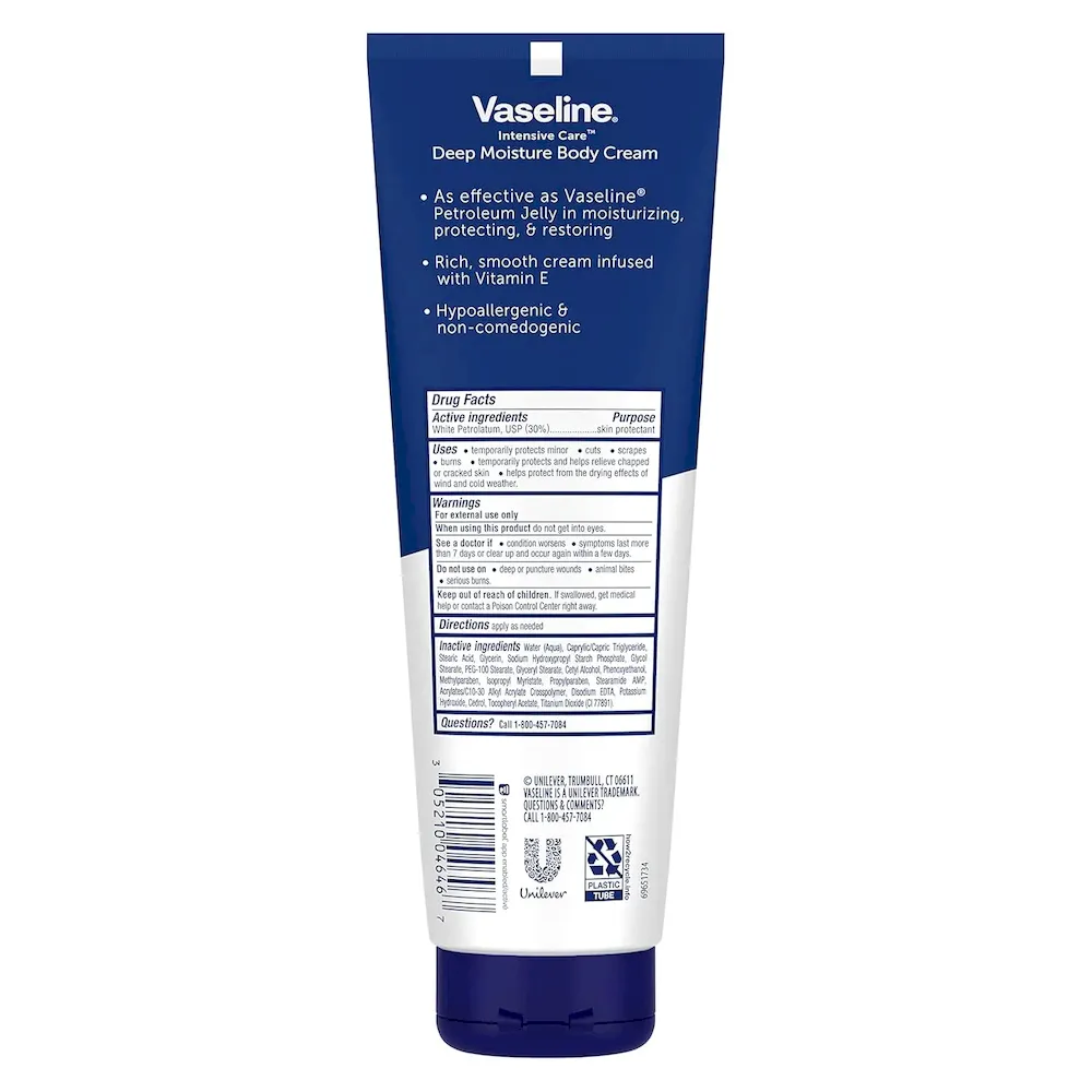 Vaseline Intensive Care Body Cream Deep Moisture 4 pk with Healing Petroleum Jelly & Vitamin E Rich & Smooth for Dry Skin 9 oz - Image 2