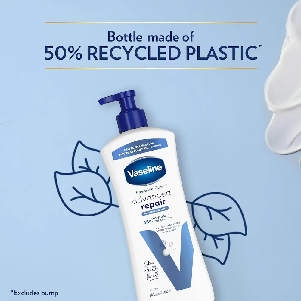 Vaseline Intensive Care Unscented Advanced Repair Body Lotion Ultra-Hydrating with Lipids for Extremely Dry Skin. 20.3 oz. Pack of 3 - Image 5