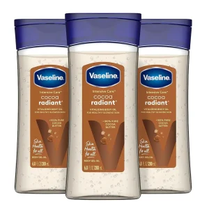 Vaseline Intensive Care Cocoa Radiant Pack of 3 for Glowing Skin Body Gel Oil Made with Pure Cocoa Butter + Replenishing Oils 6.8 oz