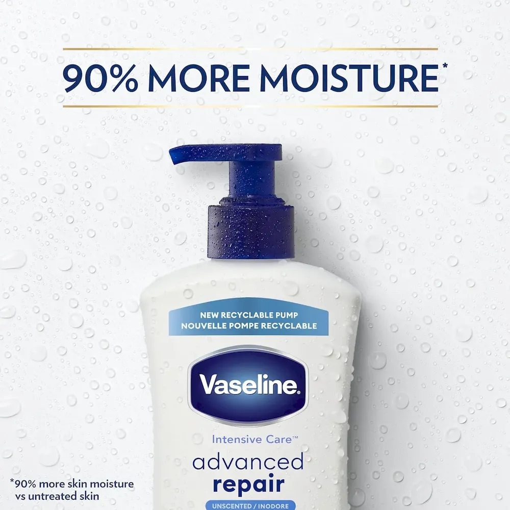Vaseline Intensive Care Unscented Advanced Repair Body Lotion Ultra-Hydrating with Lipids for Extremely Dry Skin. 20.3 oz. Pack of 3 - Image 6