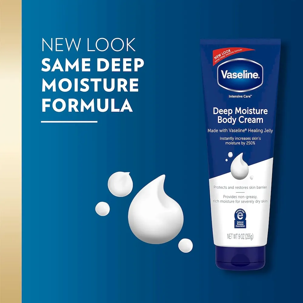 Vaseline Intensive Care Body Cream Deep Moisture 4 pk with Healing Petroleum Jelly & Vitamin E Rich & Smooth for Dry Skin 9 oz - Image 3